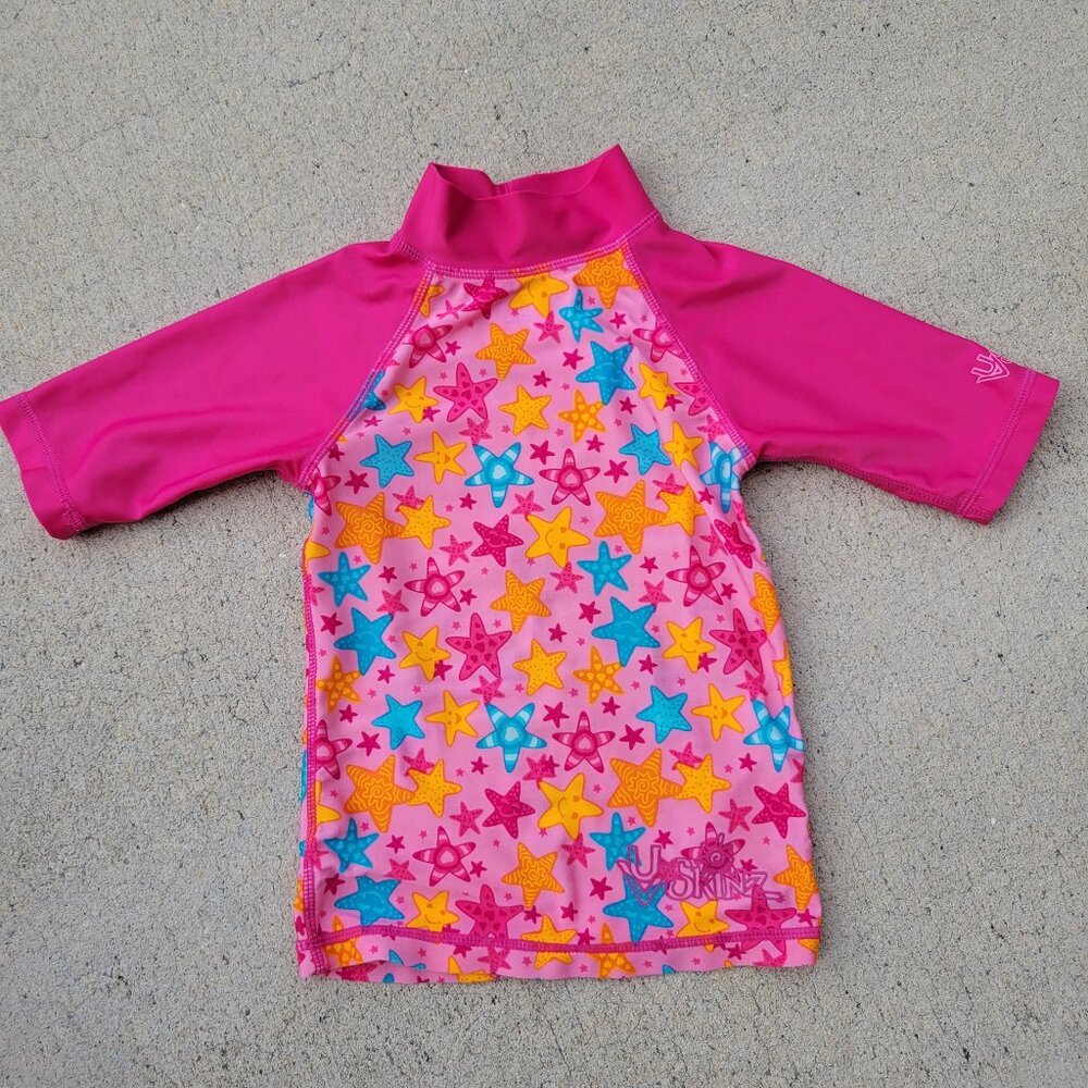 🛒 3/$20 Kids UV Skinz Pink Stars Swim Shirt Cover up rash guard Size 3T